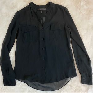 BCBGMaxAzria Sheer Button up Top, Black, XS
